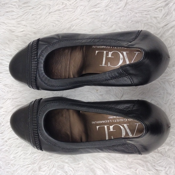 AGL Attilio Giusti Leombruni Black Leather Patent Fringe Toe Low Heel Pump Shoe - Picture 6 of 16